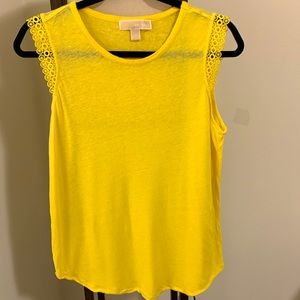 Michael Kors cotton yellow tank top with lace sleeve detail